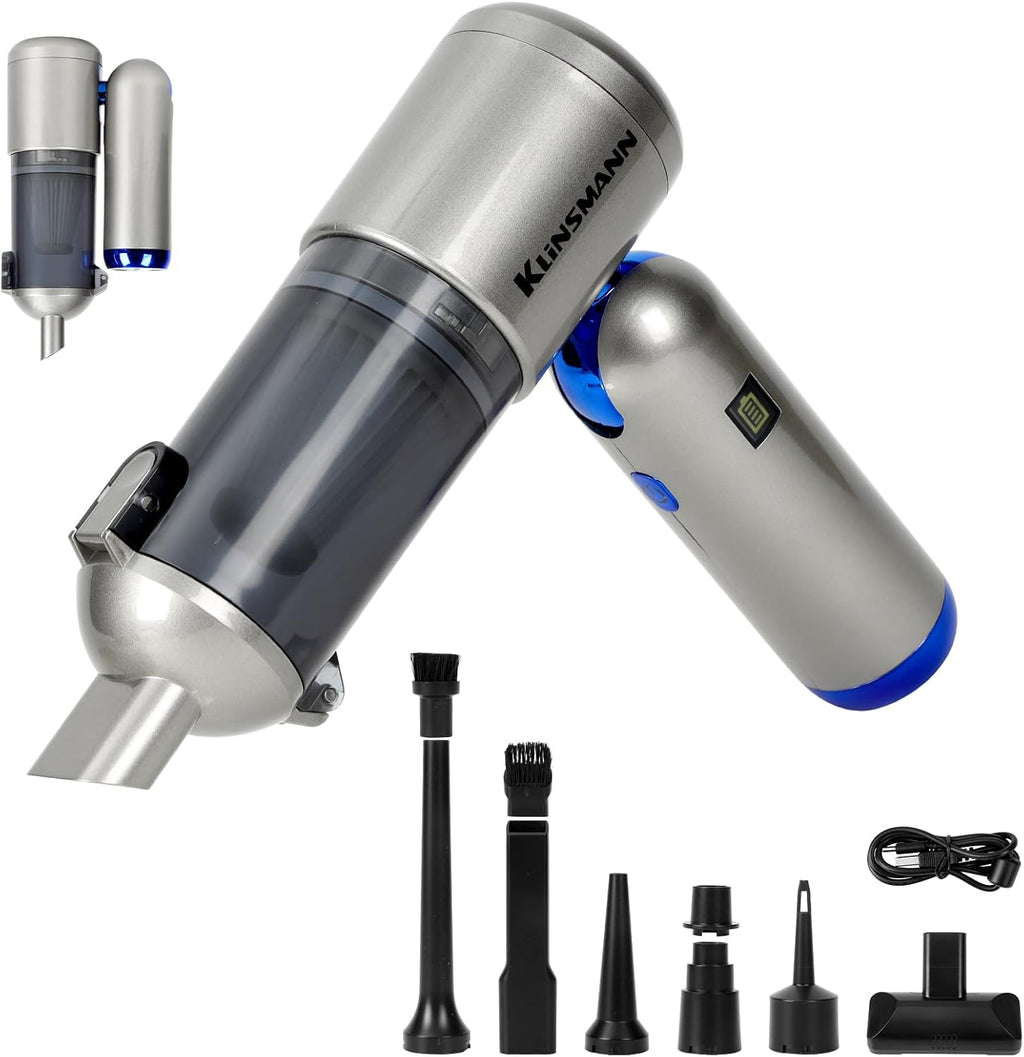 AeroVac Car Vacuum V15 Pro, Portable Handheld Vacuum Cordless with 17KPa Powerful Suction & Brushless Motor, 4-in-1 Foldable Mini Car Vacuum Cleaner High Power with Air Blower, Duster & Pump, Blue