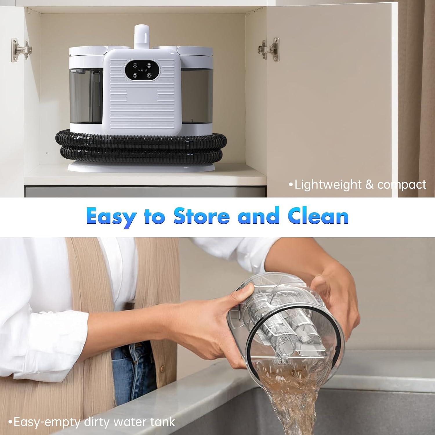 Portable Carpet Cleaner Machine, with 100℃ Steam & Deep Cleaning Suction,1300W Upholstery Steam Cleaner with Smart Voice Prompting, Self-cleaning, 4 Tools for Pets, Car, Couch and Stairs