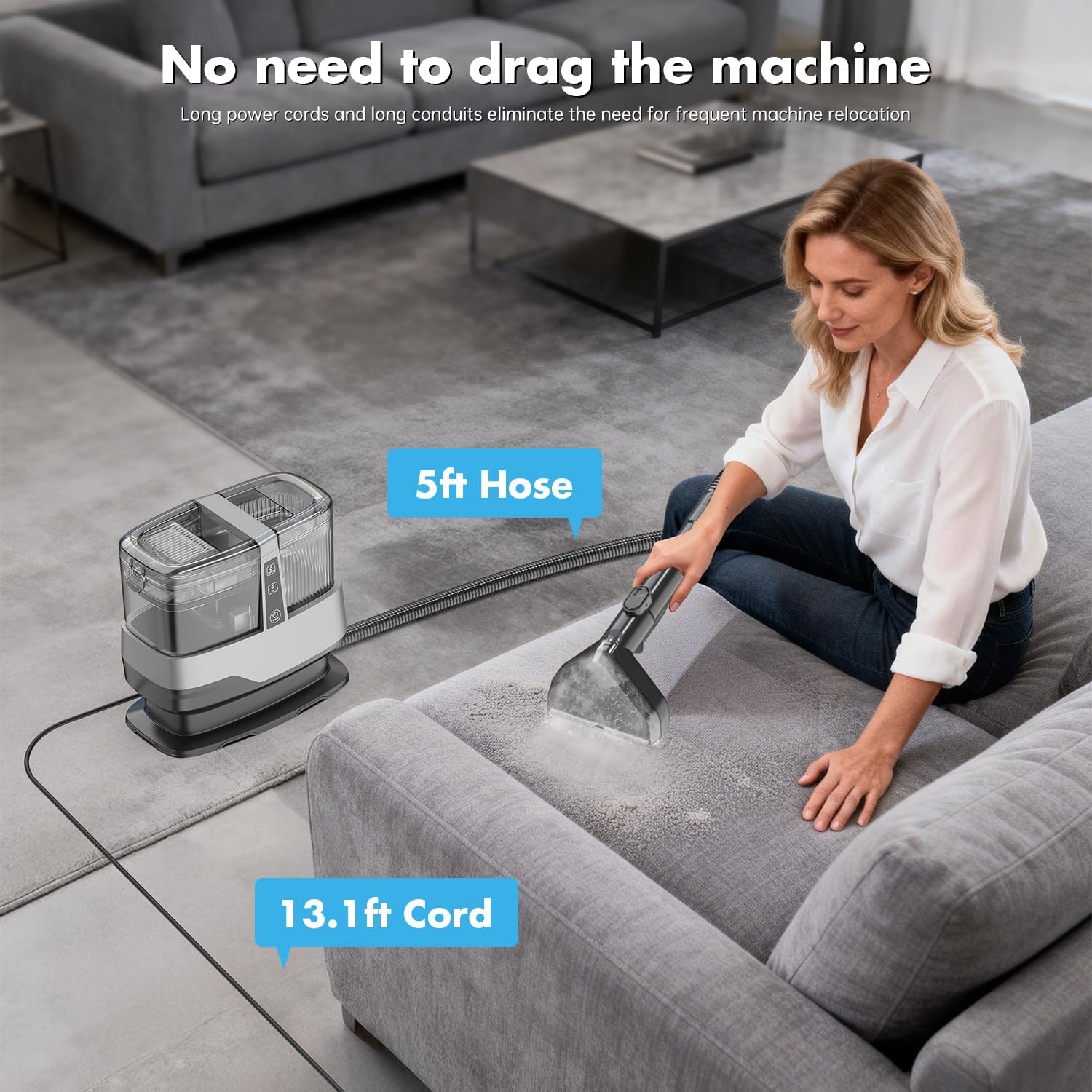 Portable Carpet & Upholstery Spot Cleaner Machine 20Kpa Power Suction Carpet Shampooer Deep Cleaning for Pet Stains,Couch,Stair,Car,Furniture with Dual Brush Heads & Cleaning Solution & Self-Cleaning