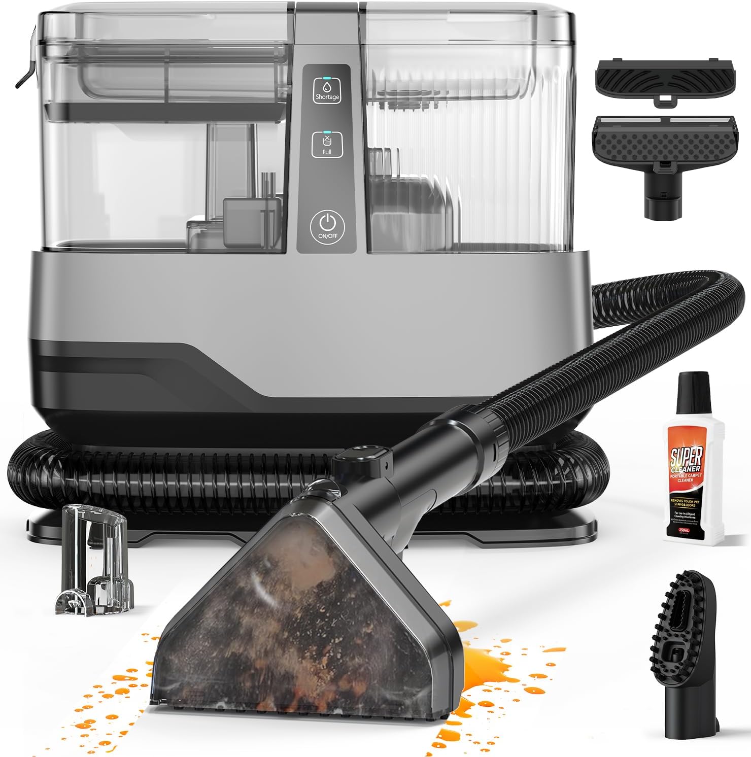 Portable Carpet & Upholstery Spot Cleaner Machine 20Kpa Power Suction Carpet Shampooer Deep Cleaning for Pet Stains,Couch,Stair,Car,Furniture with Dual Brush Heads & Cleaning Solution & Self-Cleaning