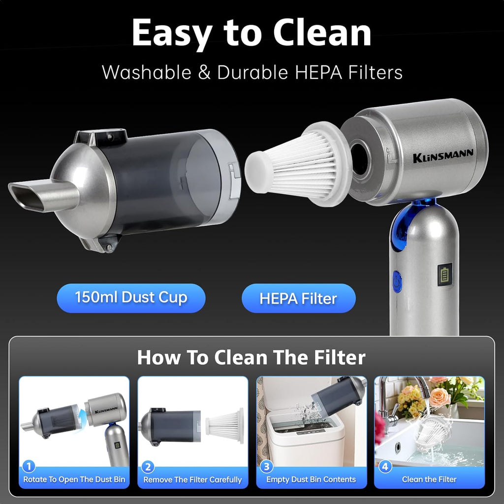 AeroVac Car Vacuum V15 Pro, Portable Handheld Vacuum Cordless with 17KPa Powerful Suction & Brushless Motor, 4-in-1 Foldable Mini Car Vacuum Cleaner High Power with Air Blower, Duster & Pump, Blue