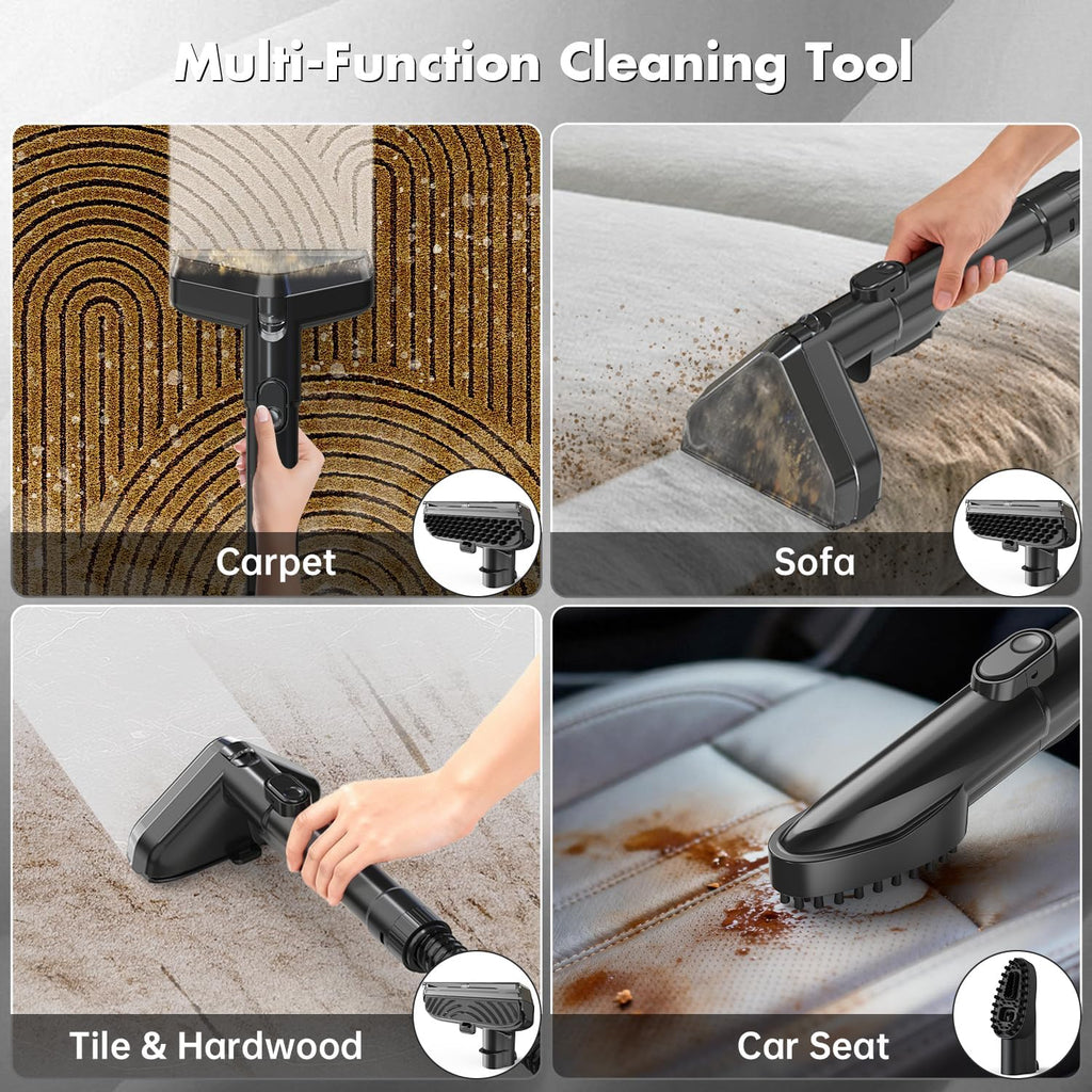 Portable Carpet & Upholstery Spot Cleaner Machine 20Kpa Power Suction Carpet Shampooer Deep Cleaning for Pet Stains,Couch,Stair,Car,Furniture with Dual Brush Heads & Cleaning Solution & Self-Cleaning