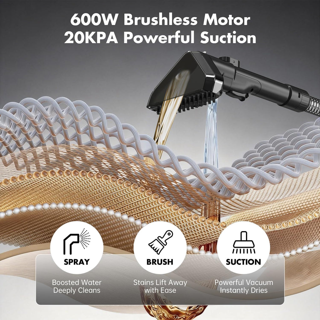 Portable Carpet & Upholstery Spot Cleaner Machine 20Kpa Power Suction Carpet Shampooer Deep Cleaning for Pet Stains,Couch,Stair,Car,Furniture with Dual Brush Heads & Cleaning Solution & Self-Cleaning