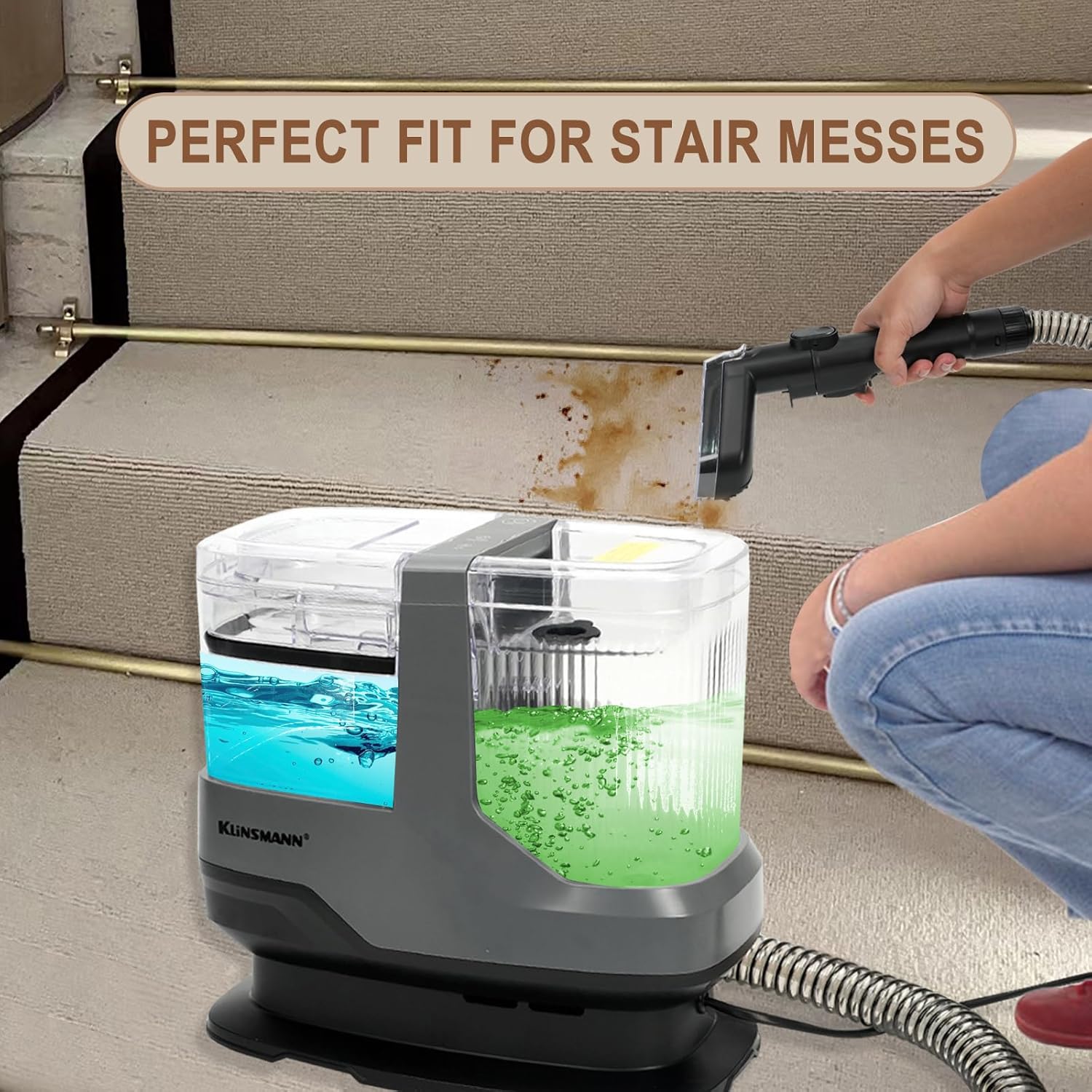 Couch & Upholstery Cleaner Machine, Portable Carpet Cleaner Machine with 17KPa Powerful Suction, Small Handheld Carpet Shampooer for Deep Cleaning Car Seat, Sofa, Furniture, Rug, Spot & Pet Mess