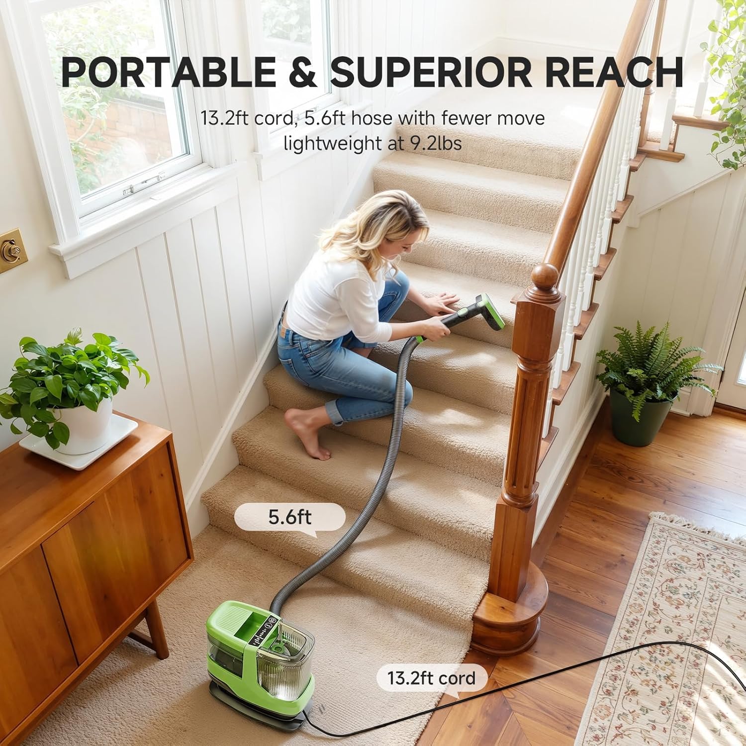 AAOBOSI Portable Carpet Cleaner Machine, 17Kpa Upholstery Steam Cleaner with Smart Voice Prompting, Self-cleaning, 4 Tools for Pets, Car, Couch and Stairs- C688, Green