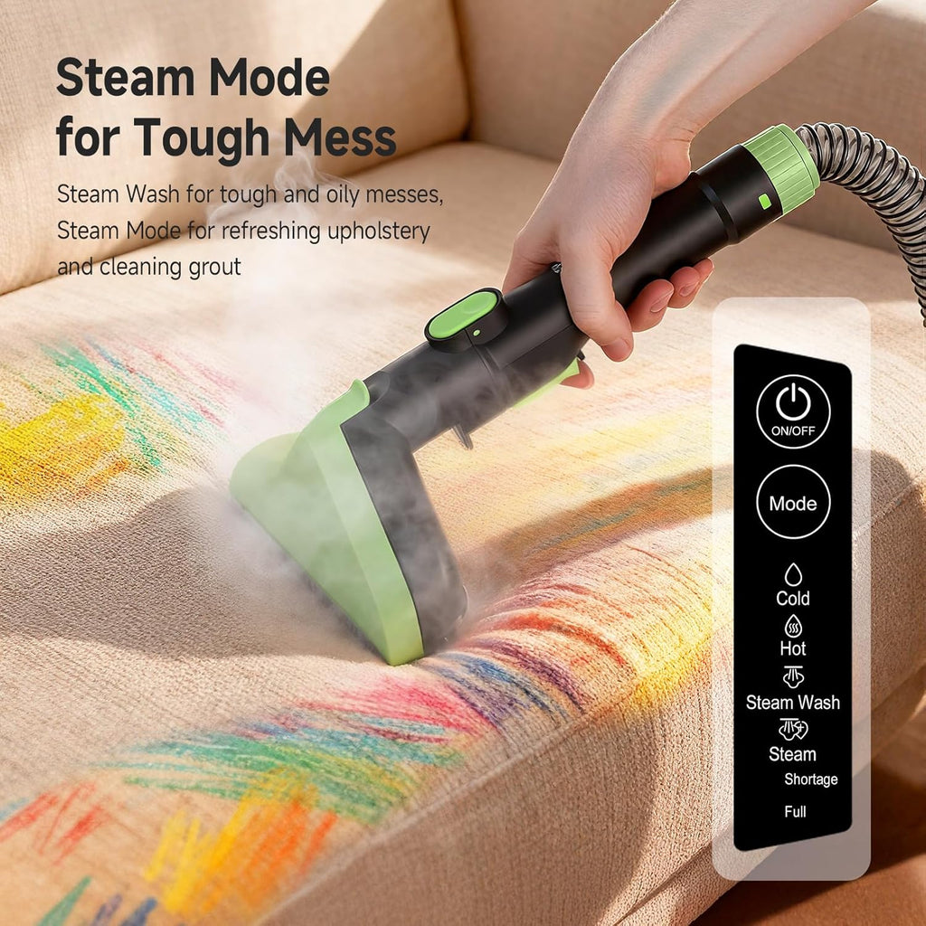 AAOBOSI Portable Carpet Cleaner Machine, 17Kpa Upholstery Steam Cleaner with Smart Voice Prompting, Self-cleaning, 4 Tools for Pets, Car, Couch and Stairs- C688, Green