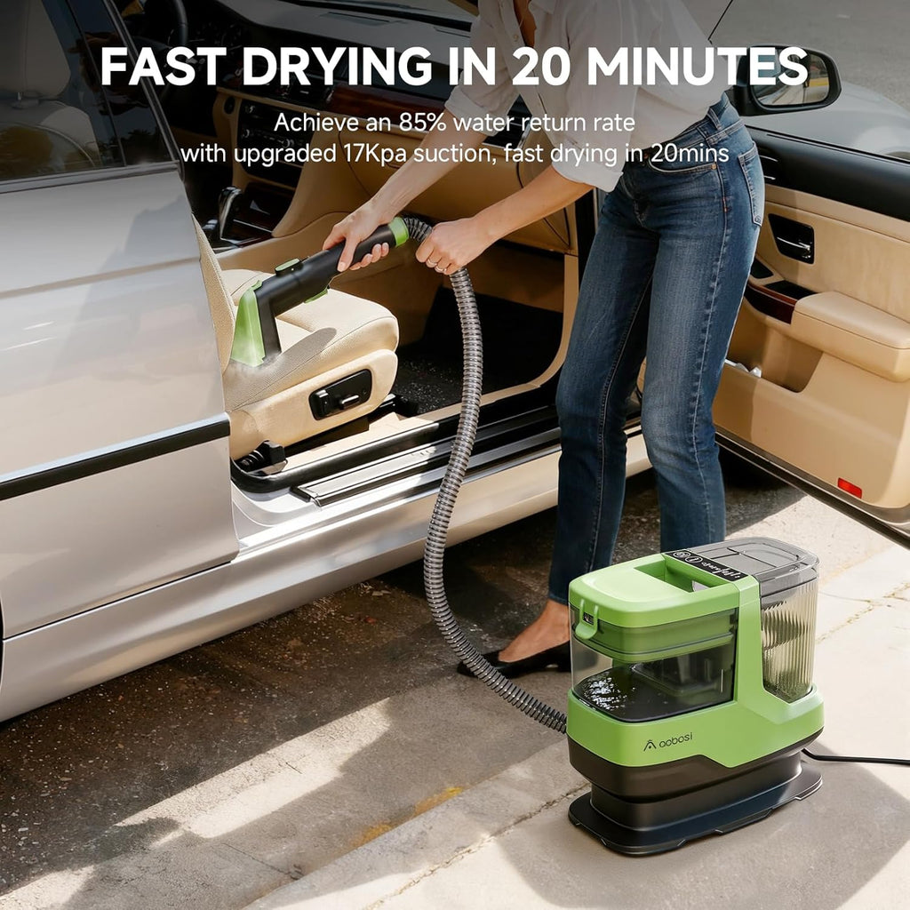 AAOBOSI Portable Carpet Cleaner Machine, 17Kpa Upholstery Steam Cleaner with Smart Voice Prompting, Self-cleaning, 4 Tools for Pets, Car, Couch and Stairs- C688, Green