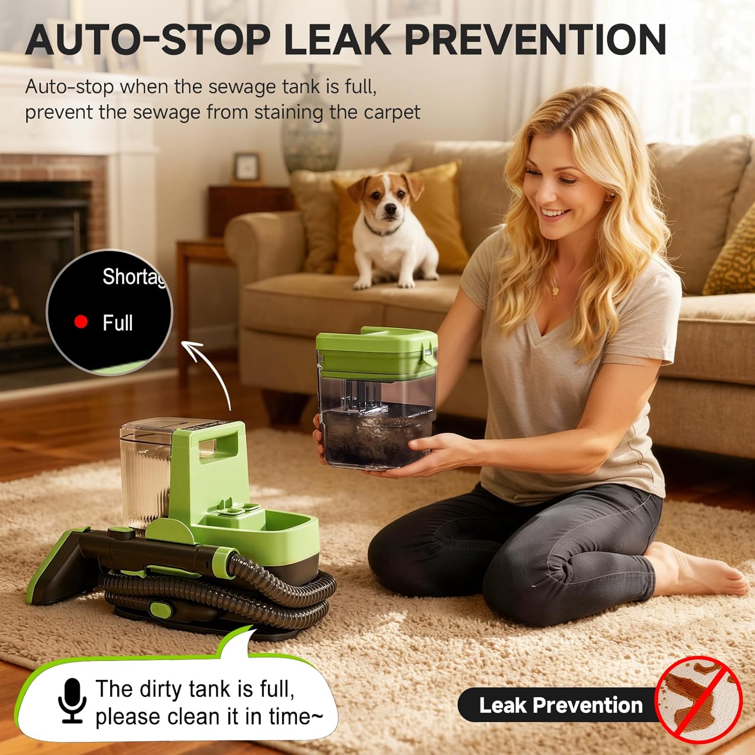 AAOBOSI Portable Carpet Cleaner Machine, 17Kpa Upholstery Steam Cleaner with Smart Voice Prompting, Self-cleaning, 4 Tools for Pets, Car, Couch and Stairs- C688, Green